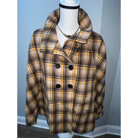 Tahari Arthur S. Levine Wool-Blend Plaid Cape Coat – Size 10. Sale!! - Picture 6 of 15